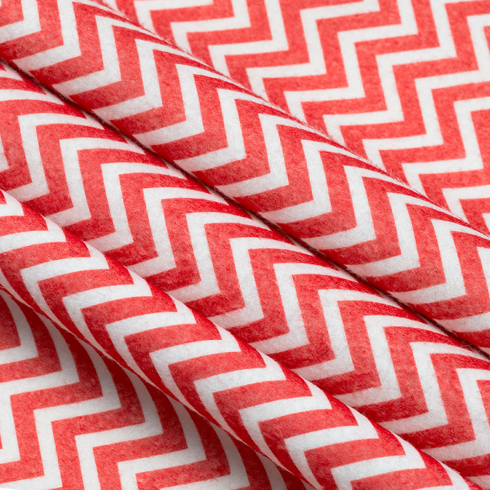 Patterned Craft Felt- Herringbone- Red & White