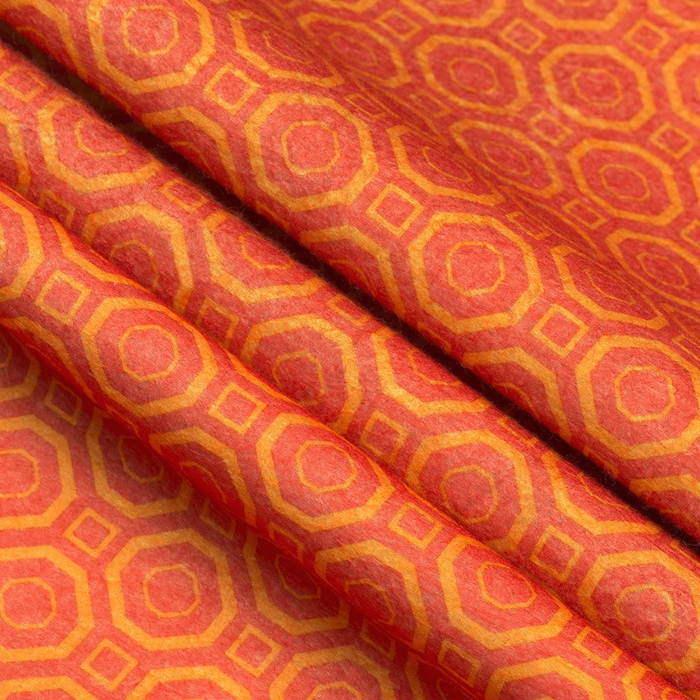Patterned Craft Felt- Geometric Mosaic- Burnt Orange & Red