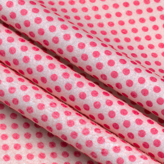 Patterned Craft Felt- Polka Dots- Pink on White