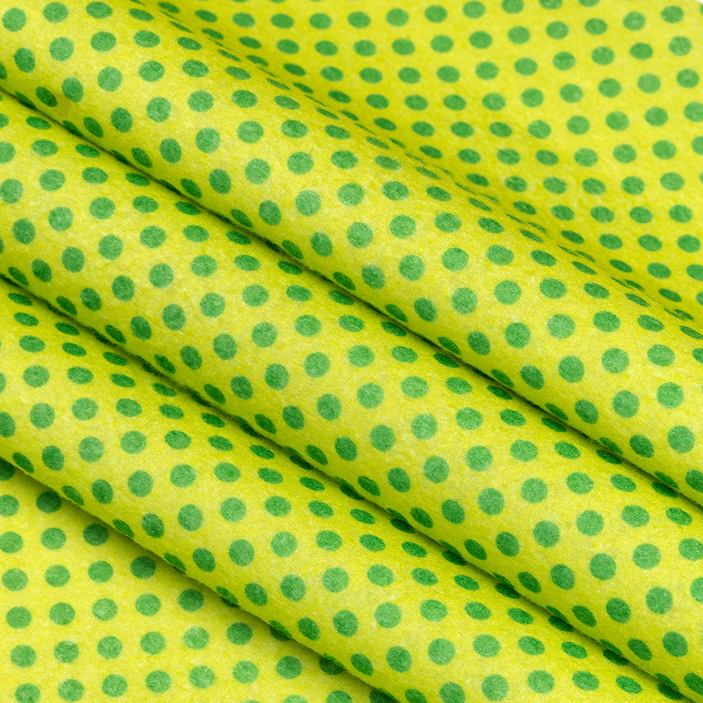 Patterned Craft Felt- Polka Dots- Forest Green on Lime Green